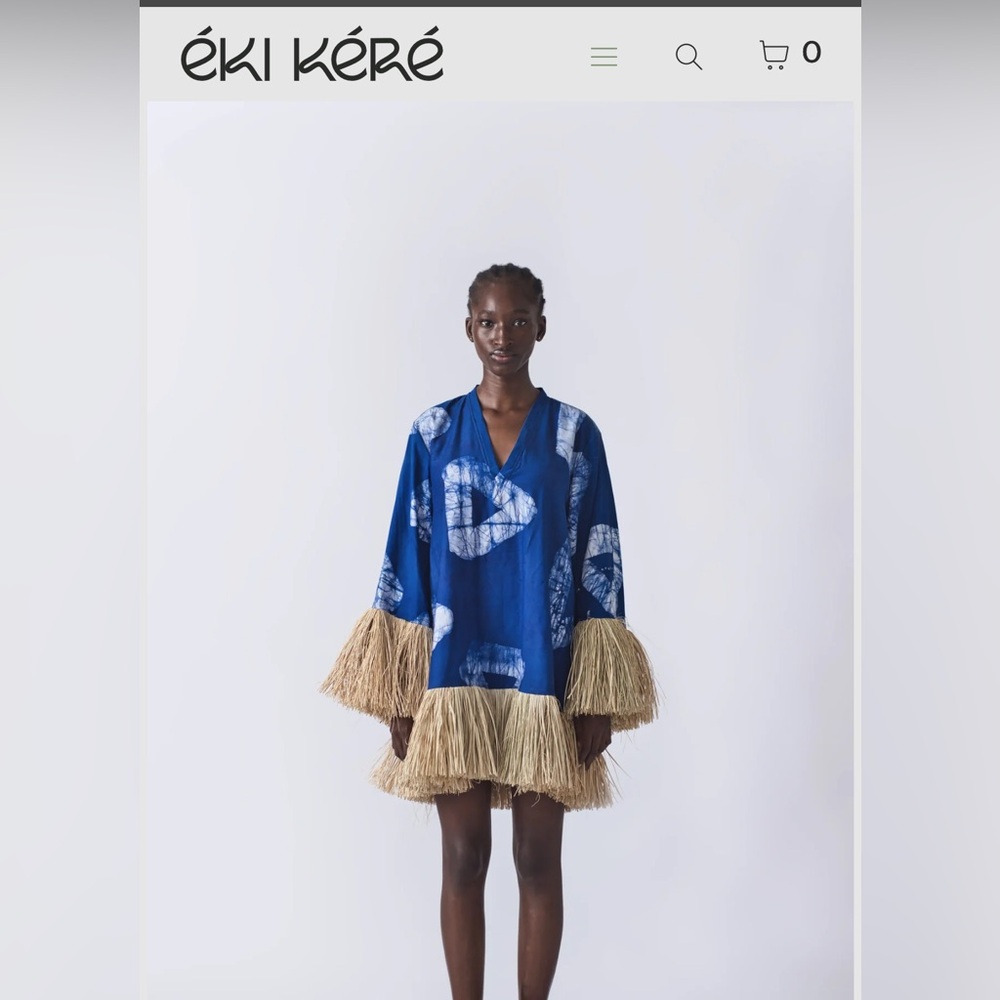 Cute Raffia Doll Mini Dress (Worn-Twice) by Nigerian Brand Eki Kere. Blue/TieDye